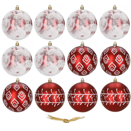 Czerwone bombki choinkowe 11 cm 12 szt. zestaw ozdoby świąteczne zdobione
