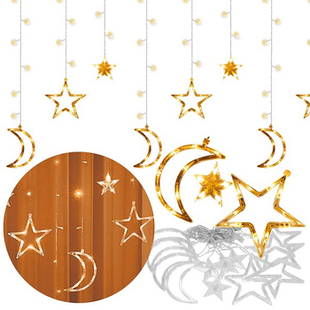 Kurtyna świetlna 138 Led gwiazdki i księżyce lampki sople ciepły biały