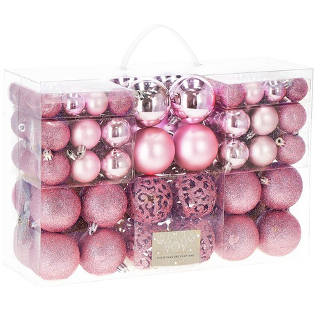 Bombki choinkowe 100 szt. ozdoby świąteczne zestaw 6/4/3 cm różowe