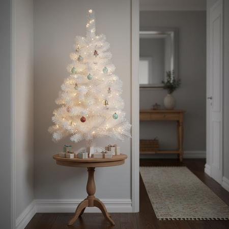 Choinka sztuczna 120 cm biała jodła jak żywa, nowoczesna, ze stojakiem