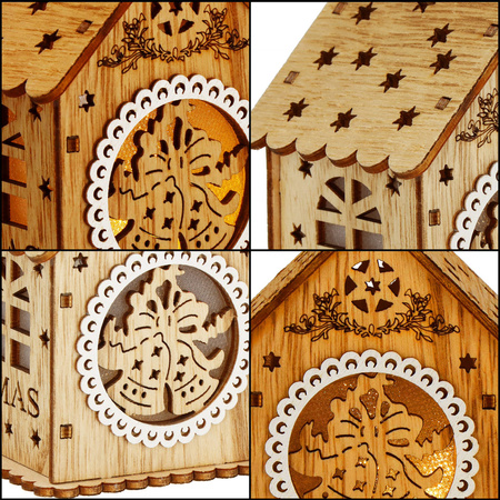 Zawieszka choinkowa domek świecąca ozdoba świąteczna drewniana na baterię