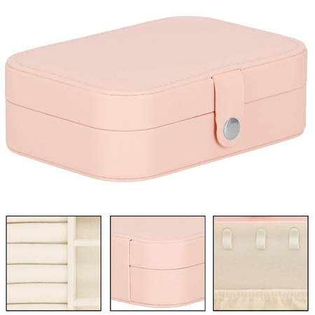 Kufer, szkatułka na biżuterię ekoskóra 16x11x5 cm różowy z przegródkami