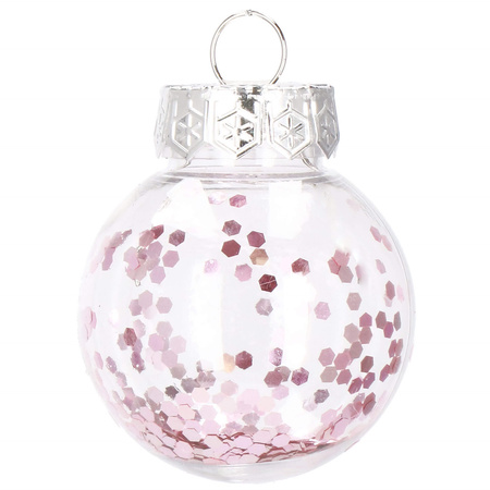 Bombki choinkowe przeźroczyste 24 szt. różowy 5cm zestaw choinkowy