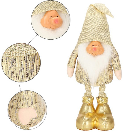 Skrzat 50cm ozdoba świąteczna, stojący krasnal świąteczny, gnom złoty