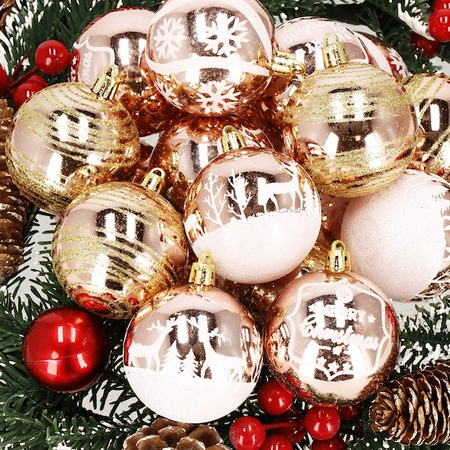 Bombki choinkowe rose gold 24 szt. różowy 6cm zestaw choinkowy