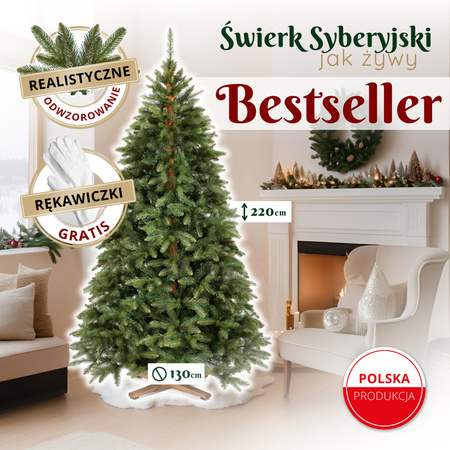 Choinka sztuczna Premium Royal Trees 220 cm świerk syberyjski z stojakiem, drzewko PE