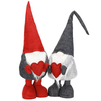 Para skrzatów ozdoby świąteczne, krasnale świąteczne na teleskopowych nóżkach czerwony, szary