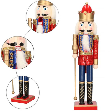 Dziadek do orzechów 50 cm drewniany żołnierzyk z berłem multikolor, figurka świąteczna