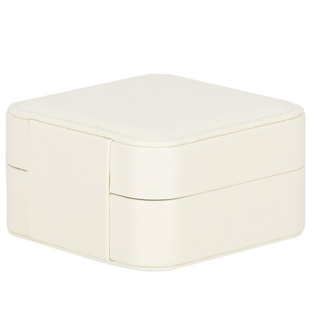 Kufer, szkatułka na biżuterię 10x10x5 cm kremowy z przegródkami ekoskóra
