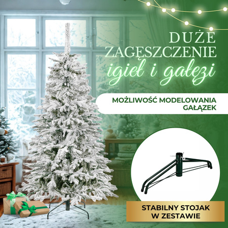 Sztuczna choinka jak żywa 180 cm świerk kaukaski ośnieżony nowoczesny, ze stojakiem