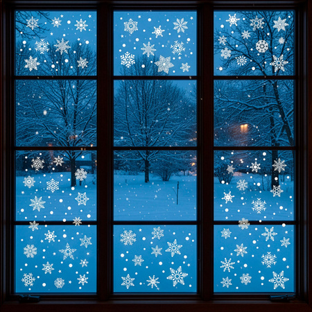 Naklejki świąteczne, dekoracje na okno 65 szt. płatki śniegu, ozdoby okienne, samoprzylepne, białe