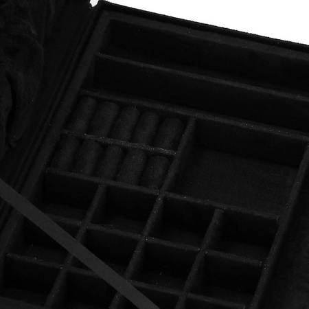 Kuferek, szkatułka na biżuterię 26x26x9 cm czarny, welurowy organizer z przegródkami