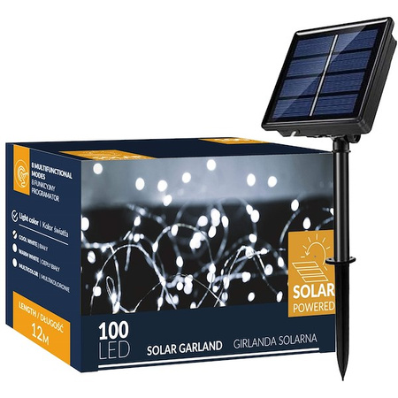 Lampki choinkowe 100 Led 12 m druciki zimny biały oświetlenie świąteczne solarne