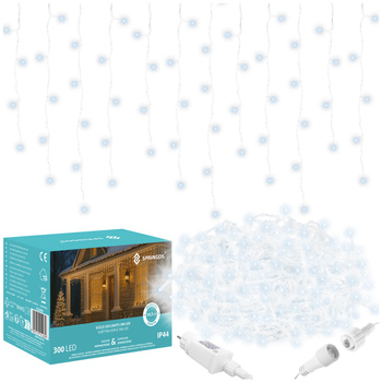 Kurtyna świetlna 300 led girlanda, lampki wewnętrzno-zewnętrzne sople zimny biały