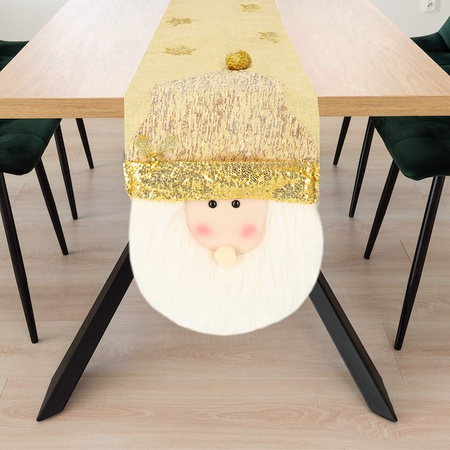 Bieżnik na stół 205x30cm obrus świąteczny z mikołajem złoty