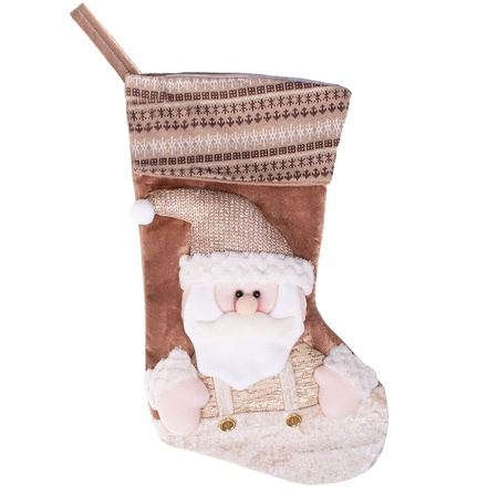 Świąteczna skarpeta na prezenty Mikołaj 45 cm brązowy