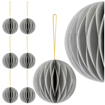 Bombki z papieru 6 szt. ozdoby choinkowe zawieszki świąteczne 8 cm rozkładane, szary