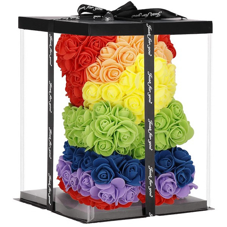 Podświetlany miś z róż 25 cm kolorowy, LED zimny biały