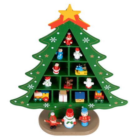 Choinka z drewna z figurkami 28 cm świąteczna dekoracja bożonarodzeniowa