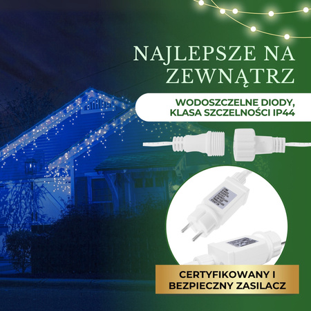 Kurtyna świetlna 500 led girlanda, lampki wewnętrzno-zewnętrzne sople niebieski z zimnym białym flash
