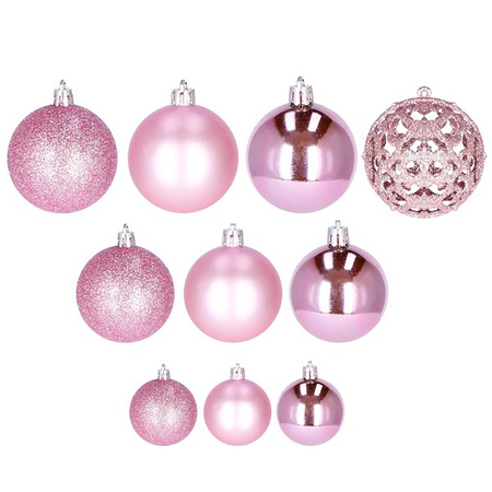 Bombki choinkowe 100 szt. ozdoby świąteczne zestaw 6/4/3 cm różowe
