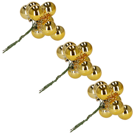 Mini bombki choinkowe na druciku, ozdoba do stroika 54 szt. złote