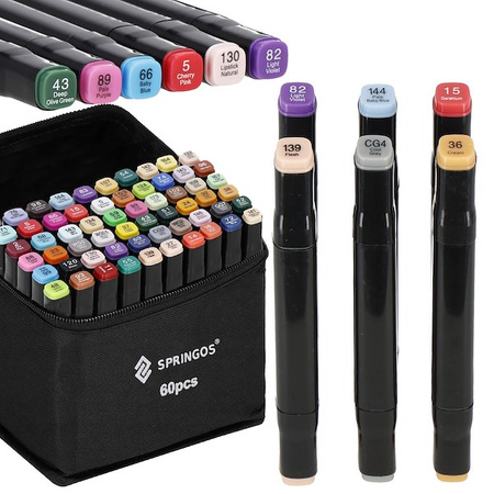 Markery alkoholowe 60 szt. dwustronne pisaki flamastry