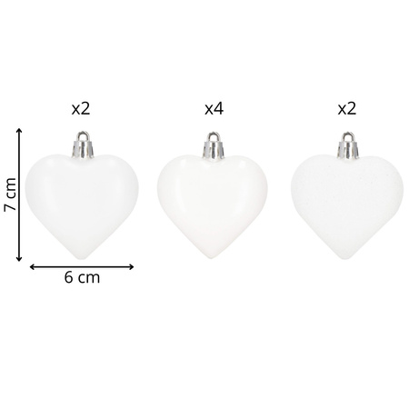 Bombki choinkowe 7 cm dekoracje świąteczne 8 szt. nietłukące serca, białe