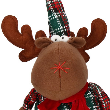 Renifer 50-65cm ozdoba świąteczna, krasnal świąteczny na teleskopowych nóżkach w kratkę