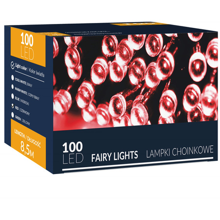 Lampki choinkowe 100 led czerwone 8,5 m oświetlenie świąteczne