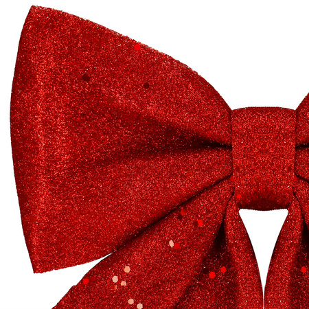 Kokardka świąteczna na choinkę brokatowa zawieszka choinkowa czerwona