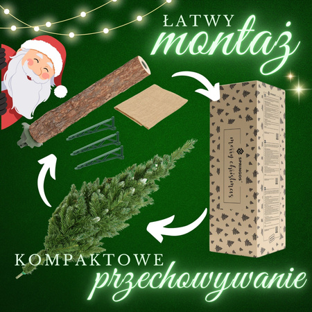 Choinka na pniu sztuczna 220 cm sosna diamentowa ośnieżona jak żywa premium