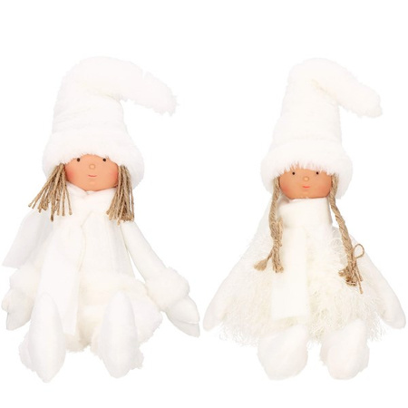 Para laleczek 34 cm ozdoba świąteczna, figurka świąteczna, gnom białe