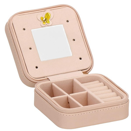 Kufer, szkatułka na biżuterię ekoskóra 10x10x5 cm różowy organizer z przegródkami