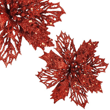 Gwiazda betlejemska, sztuczny kwiat, poinsecja ażurowa czerwona z brokatem