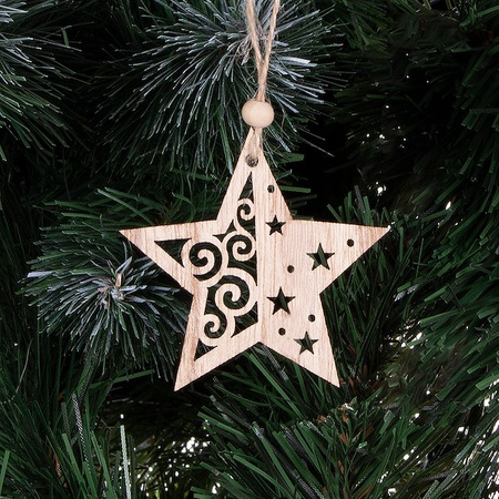 Ozdoba choinkowa 7cm drewniana, świąteczna zawieszka gwiazdy zestaw 6 szt.