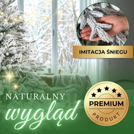 Choinka sztuczna świerk kaukaski 150 cm śnieżony jak żywy, nowoczesny, ze stojakiem