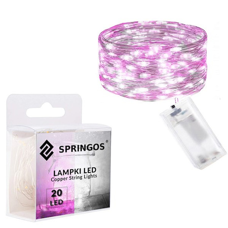 Lampki choinkowe 20 LED druciki mikro na baterie białe różowe