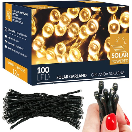 Lampki choinkowe 100 Led 12 m ciepły biały oświetlenie świąteczne solarne