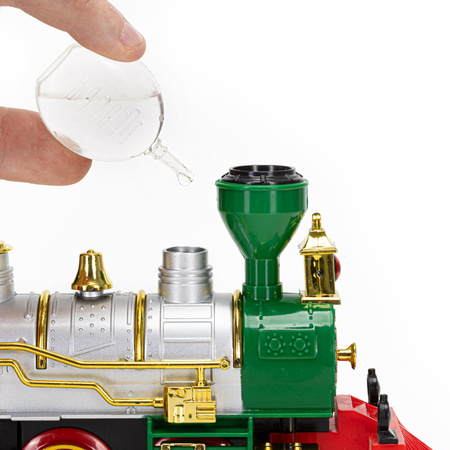 Pociąg z wagonami na baterie z efektem mgiełki i dźwiękami, lokomotywa zestaw kolejowy dla dzieci