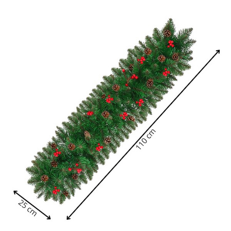 Dekoracyjny łańcuch świąteczny z szyszkami i jarzębiną 110 cm girlanda, zielona