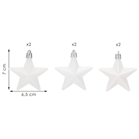 Bombki choinkowe 6 szt. dekoracje, ozdoby świąteczne gwiazdki zestaw białe