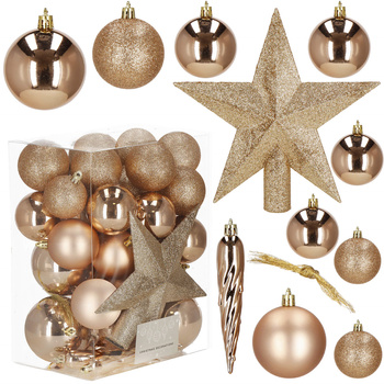 Bombki choinkowe 33 szt. ozdoby świąteczne zestaw z gwiazdą rose gold