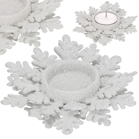 Świecznik świąteczny postawka na świeczkę tealight brokatowa srebrna