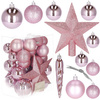 Bombki choinkowe 33 szt. ozdoby świąteczne zestaw z gwiazdą różowe
