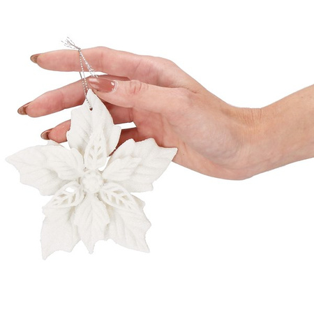 Zawieszka choinkowa 12 cm gwiazda betlejemska świąteczna ozdoba biały brokat