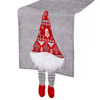 Bieżnik na stół 180x33cm obrus świąteczny z krasnalem szary