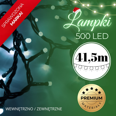 Lampki choinkowe 500 led biały zimny 41,5 m oświetlenie świąteczne IP44