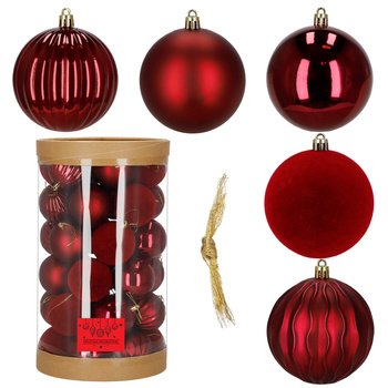 Bombki choinkowe 36 szt. komplet ozdób świątecznych zawieszki nietłukące, czerwone