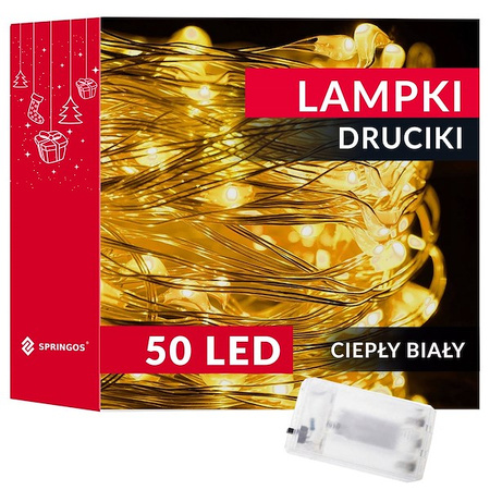 Girlanda świąteczna 100cm z lampkami 50 LED biały ciepły, łańcuch choinkowy, zielony